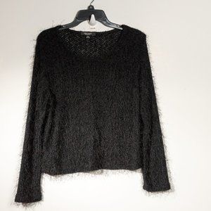 Karen Kane Lifestyle Black Fuzzy Knit Long Sleeve Sweater Size Medium